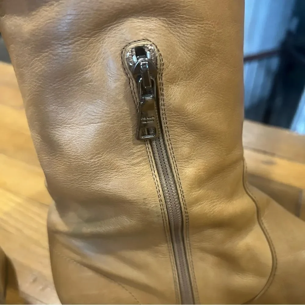 REVOLVE Prada Napa Butter Leather Tan OTK Knee High Boots Size 39.5
